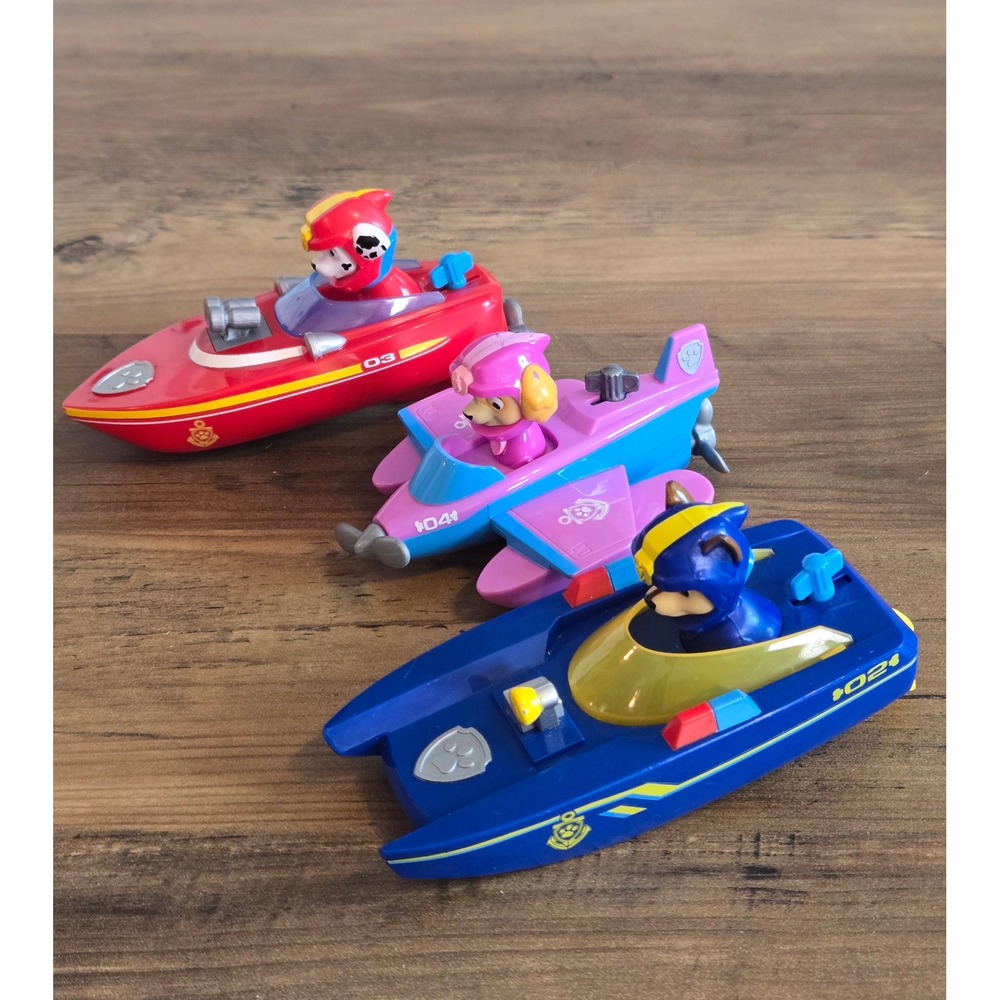 Paw Patrol SwimWays Wind Up Bath Toy Set Chase Marshall Skye Boats Plane 3pc